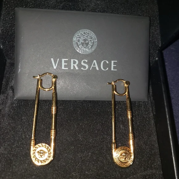 Authentic Versace Gold Earrings 24kt plated chandelier drop earrings - Picture 1 of 7